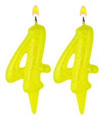 Birthday candles number forty four isolated on white background