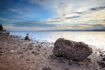 Sunset on the beach at southern of Thailand