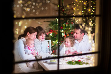 Family at Christmas dinner