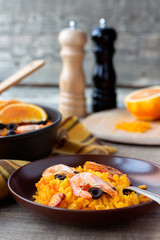 Tradition Seafood Spanish Paella in ceramic dish