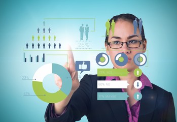 Composite image of serious businesswoman pointing