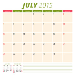 Calendar planner 2015 template week starts sunday