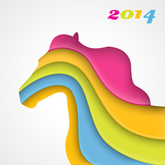 Colorful paper horse. Christmas and New Year card. Illustration