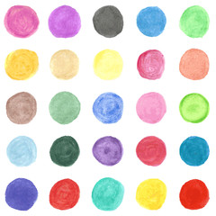 Set of colorful watercolor hand painted circle. Illustration