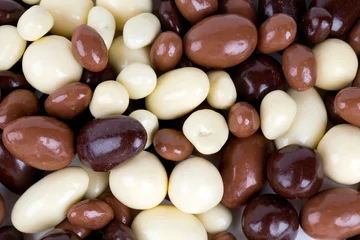 Crédence de cuisine en verre imprimé Bonbons fond de noix et de raisins secs enrobés de chocolat