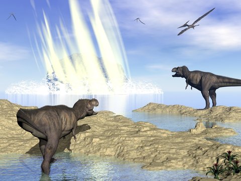 End Of Dinosaurs Due To Meteorite Impact In Yucatan, Mexico - 3D