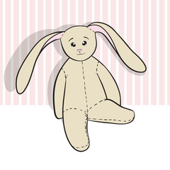 Hand drawing rag bunny sitting isolated