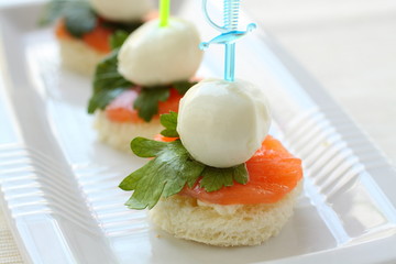 Canape with trout and mozzarella