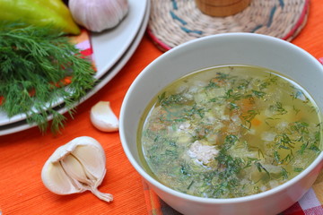 Chicken soup with meatballs