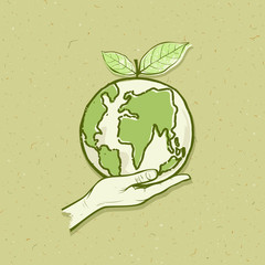 Globe in hand save the earth concept design