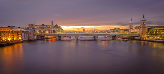 Panorama of London from London Bridge at Sunset