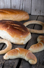 Bakery products on a wooden background