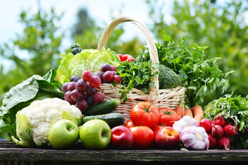 Variété de légumes biologiques frais dans le jardin