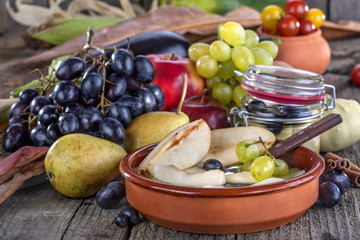 Fruit compote of pears with grapes 