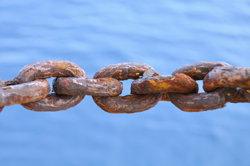 Fototapeta premium Chain damaged from many rust, An Old Rusty Naval Chain