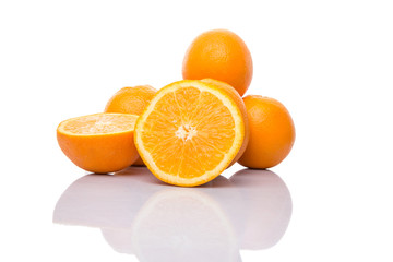 Orange fruits over white background