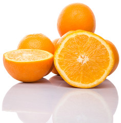 Orange fruits over white background