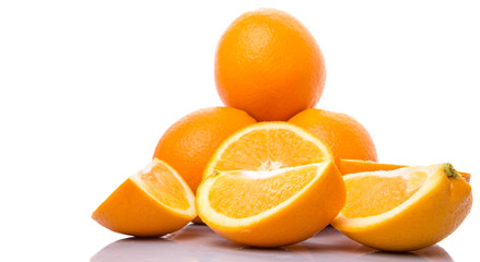Orange fruits over white background