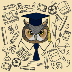 colored owl on background painted school supplies