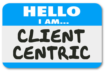 Client Centric Words Hello Name Tag Sticker