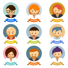 Office Cartoon Character Avatars with Ribbons
