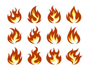 Vector Fire Flame Icon Set in Flat Style