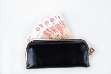 Ruble money in black purse