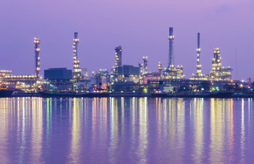 Oil refinery factory at twilight Bangkok Thailand.