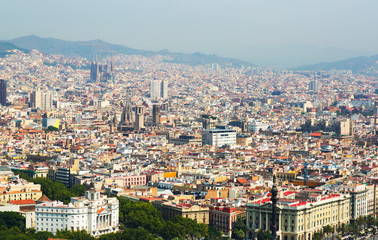 Aerial view  of old districts in Barcelona