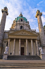 Fototapeta na wymiar Karlskirche or saint Charles church at sunrise in Vienna