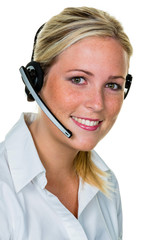 Frau mit Headset im Kundenservice