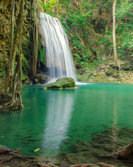 Waterfall in Deep forest at Erawan waterfall National Park
