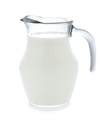 Glass jug of  milk isolated on white