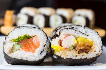 Close up of sushi, Japanese seafood