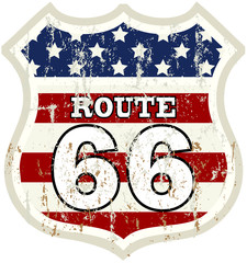 vintage route 66 road sign, retro style, vector illustration - obrazy, fototapety, plakaty