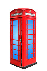 Classic British red phone booth in London UK, isolated on white