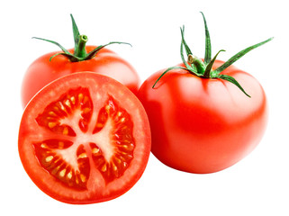 Red tomatoes isolated on white