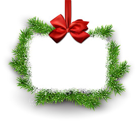 White paper gift card with red satin bow.