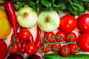 vegetables on wooden background