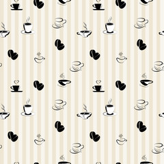 seamless pattern with coffee beans and cups