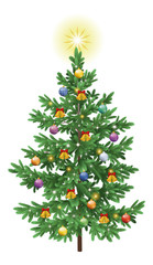 Christmas spruce fir tree with ornaments