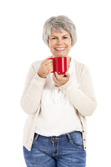 Elderly woman drinking coffee