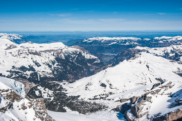 Fototapeta na wymiar Snow Mountain Landscape with Blue Sky from Jungfrau Region