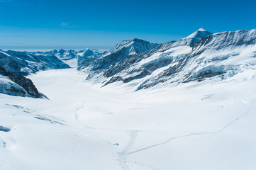 Fototapeta na wymiar Snow Mountain Landscape with Blue Sky from Jungfrau Region and s