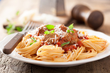 spaghetti with meatballs in tomato sauce