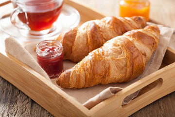 fresh croissants with jam for breakfast