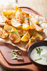 baked potato wedges with yogurt dip