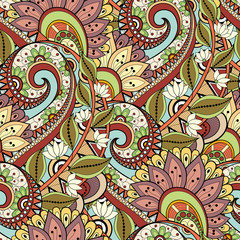 Seamless Floral Pattern (Vector). Hand Drawn Texture with Flower