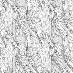 Seamless Monochrome Floral Pattern (Vector). Hand Drawn Texture 