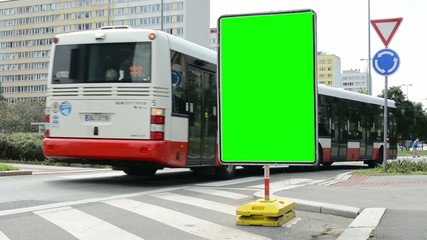 traffic signs - green screen - passing bus and cars